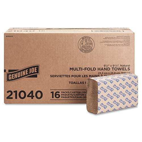 Genuine Joe GJO21040 Multifold Natural Towels, 9.25" x 9.40",Packaging may vary, Pack of 4000