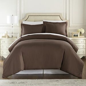 hc collection queen duvet cover set - 1500 thread lightweight duvet covers with zipper closure for comforters w/ 2 pillow shams - brown