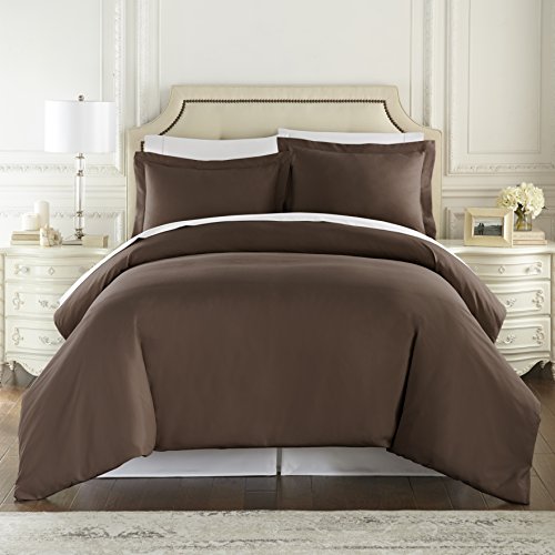 HC COLLECTION Queen Duvet Cover Set - 1500 Thread Lightweight Duvet Covers with Zipper Closure for Comforters w/ 2 Pillow Shams - Brown