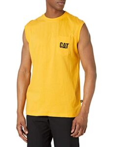caterpillar trademark sleeveless pocket tee, yellow, 2x-large