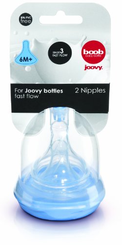 Joovy Boob Nipples with Elongated Shape to Mimic Mom and Available in 5 Flows Including X-Cut Extra Fast Flow for Thicker Foods - Compatible with Joovy Boob Bottle Line (Clear, Stage 3, 2 Count)