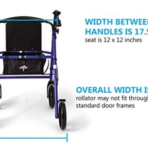 Medline Standard Steel Folding Rollator Walker with 8" Wheels, Supports up to 350 lbs, Blue