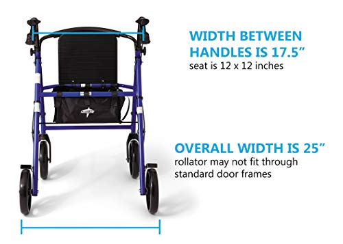 Medline Standard Steel Folding Rollator Walker with 8" Wheels, Supports up to 350 lbs, Blue