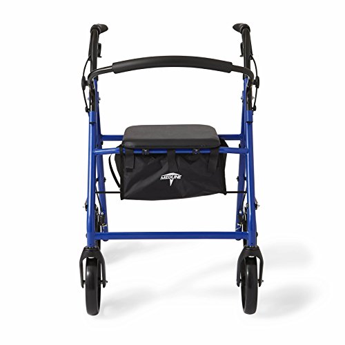 Medline Standard Steel Folding Rollator Walker with 8" Wheels, Supports up to 350 lbs, Blue