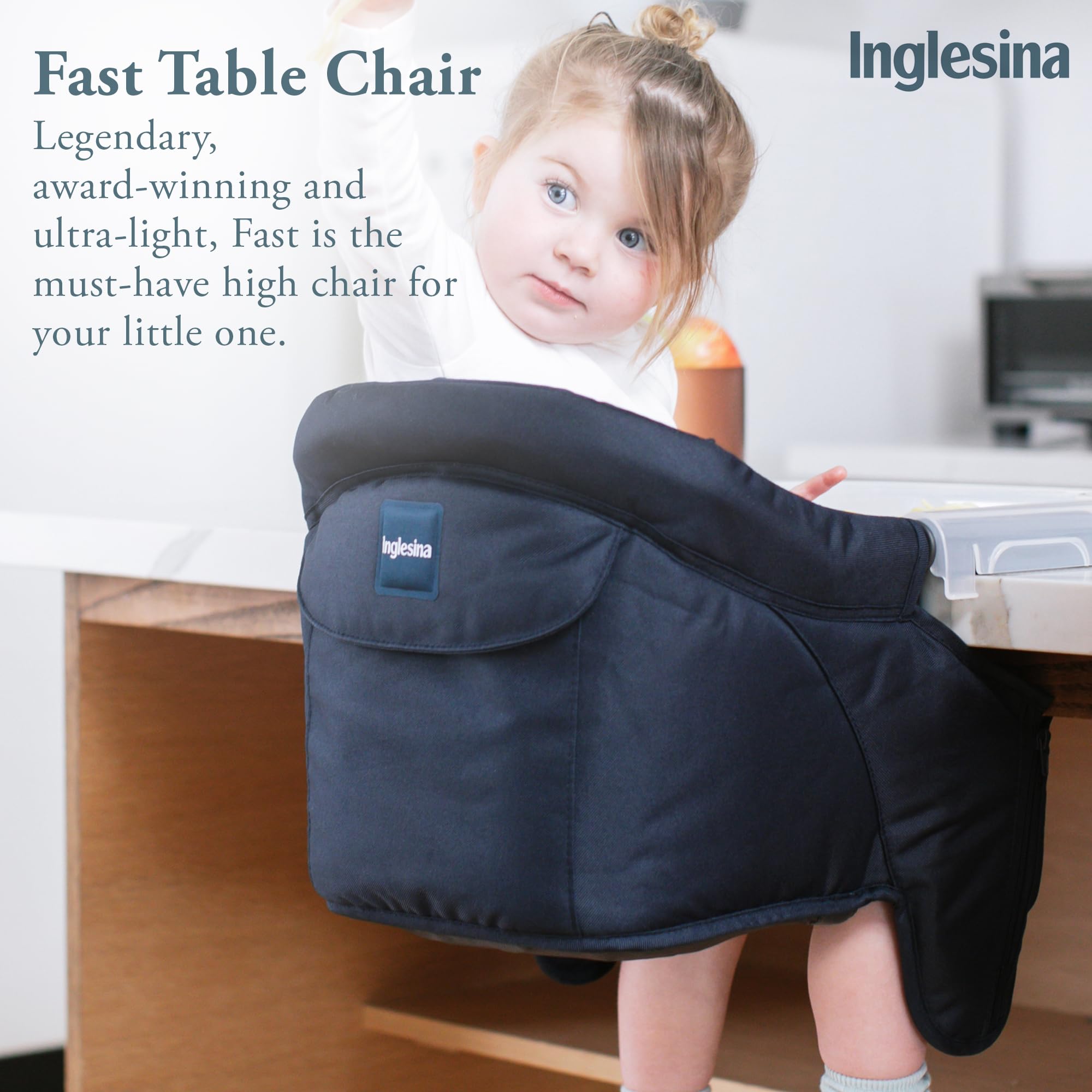 Inglesina Fast Table Chair - Award-Winning Baby High Chair for Eating & Dining - Compact, Portable & Foldable - Leaves No Scratches - for Babies 6-36 Months & 1-3 Year Old Toddler - Navy