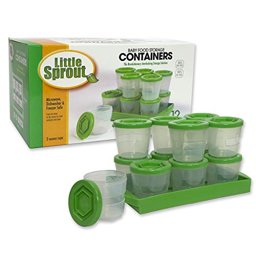 Baby Food Storage Containers w Write What You Want Lids (12 Pk)- 2oz Reusable, Stackable, Leakproof Plastic Jars- Freezer, Microwave & Dishwasher Safe- BPA/PVC Free- Green