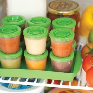 Baby Food Storage Containers w Write What You Want Lids (12 Pk)- 2oz Reusable, Stackable, Leakproof Plastic Jars- Freezer, Microwave & Dishwasher Safe- BPA/PVC Free- Green