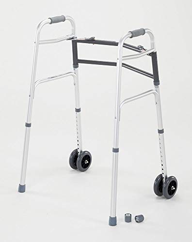 Cardinal Health CWAL0010B Heavy Duty Dual Release Aluminum Walker with 5IN Dual Front Wheels, Bariatric, 33-43IN, 500LB
