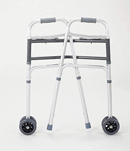 Cardinal Health CWAL0010B Heavy Duty Dual Release Aluminum Walker with 5IN Dual Front Wheels, Bariatric, 33-43IN, 500LB