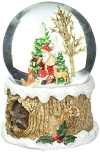 glitterdomes 100mm musical glitter dome, features santa with woodland animals on a tree like base with a racoon peeking out, 5.75-inch