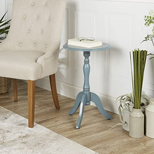 Decor Therapy Simplify Round Pedestal Accent Side Table, 24" x 15" x 15", Antique Arctic Blue