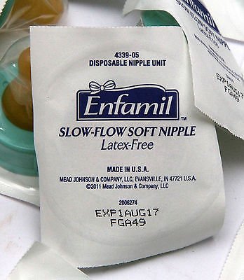 Enfamil Slow Flow Soft disposable bottle Nipples Latex free Lot of 20