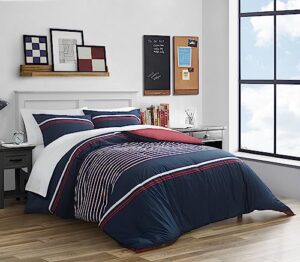 nautica duvet cover set cotton reversible bedding with matching shams, medium weight for all seasons, queen, mineola red/white/navy