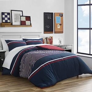 Nautica Duvet Cover Set Cotton Reversible Bedding with Matching Shams, Medium Weight for All Seasons, Queen, Mineola Red/White/Navy