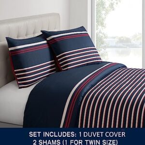 Nautica Duvet Cover Set Cotton Reversible Bedding with Matching Shams, Medium Weight for All Seasons, Queen, Mineola Red/White/Navy