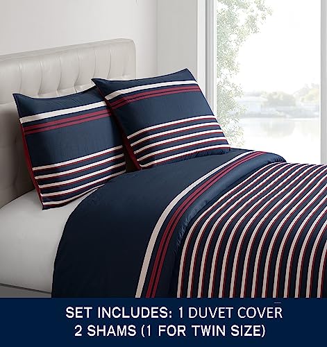 Nautica Duvet Cover Set Cotton Reversible Bedding with Matching Shams, Medium Weight for All Seasons, Queen, Mineola Red/White/Navy