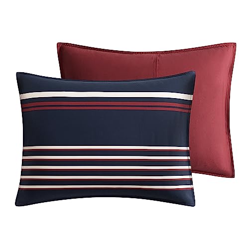 Nautica Duvet Cover Set Cotton Reversible Bedding with Matching Shams, Medium Weight for All Seasons, Queen, Mineola Red/White/Navy