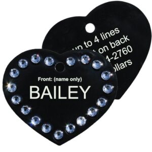 GoTags Swarovski Crystal Pet ID Tags, Personalized, Custom Engraved Bling in Bone, Round, and Heart Shapes
