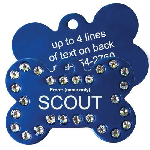 GoTags Swarovski Crystal Pet ID Tags, Personalized, Custom Engraved Bling in Bone, Round, and Heart Shapes