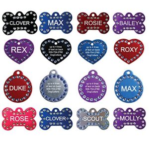 GoTags Swarovski Crystal Pet ID Tags, Personalized, Custom Engraved Bling in Bone, Round, and Heart Shapes