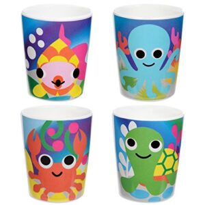 French Bull Kids Juice Cup Set of 4 - BPA-Free, Transition, Animals, Toddler, Durable, Drop Resistant - Ocean,74393