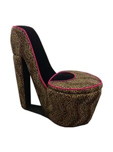 ore international high heels storage chair, cheetah print, black