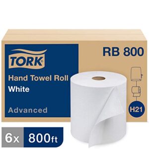 Tork Hand Towel Roll, White, Advanced, H21, Soft, Disposable, 100% Recycled, Absorbent, 1-Ply, 12 x 800 ft, RB800