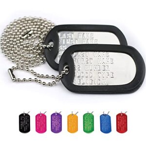 gotags personalized dog tags, custom us military id necklace set , steel ball chain and tag silencers, stainless steel, black, blue, green, gold, pink, purple, or red