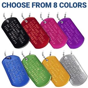 GoTags Personalized Dog Tags, Custom US Military ID Necklace Set , Steel Ball Chain and Tag Silencers, Stainless Steel, Black, Blue, Green, Gold, Pink, Purple, or Red