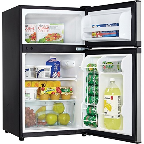 Danby Designer DCR031B1BSLDD 3.1 Cu.Ft. Compact Refrigerator with Freezer, E-Star Rated Mini Fridge for Bedroom, Living Room, Kitchen, or Office, Stainless Steel