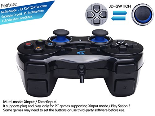 ZD-V+ USB Wired Gaming Controller Gamepad For PC/Laptop Computer(Windows XP/7/8/10/11) & PS3 & Android & Steam - [Black]