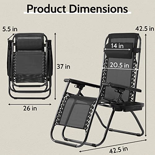 FDW Patio Chair Outdoor Furniture Zero Gravity Chair Patio Lounge Camping Chair Set of 2 Recliner Adjustable Folding for Pool Side Camping Yard Beach