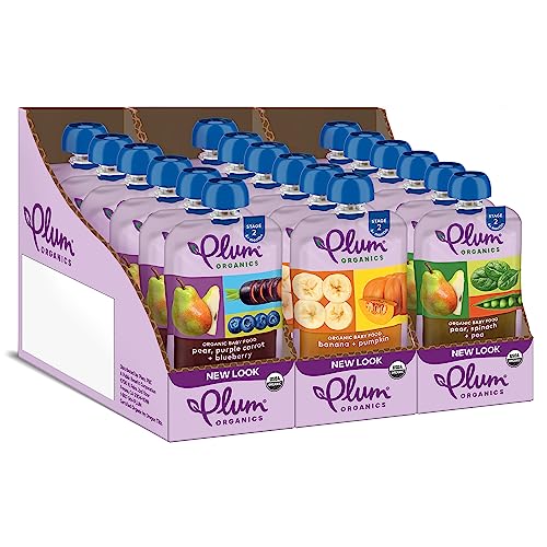 Plum Organics | Stage 2 | Organic Baby Food Meals [6+ Months] | Fruit & Veggie Variety Pack | 3.5 Ounce Pouch (Pack Of 18)