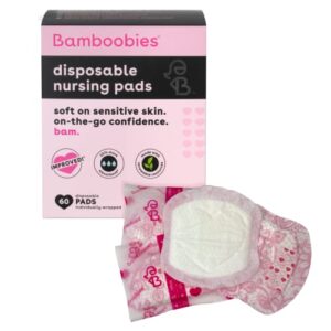 bamboobies disposable nursing pads for breastfeeding & sensitive skin, super-absorbent milk proof pads, perfect baby shower gifts, 60 count