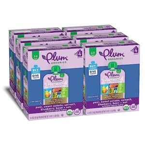 plum organics | super smoothie | organic baby food meals | pear, sweet potato, spinach, blueberry, beans & oats | 4 ounce pouch (24 total pouches) packaging may vary