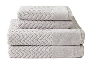 texere 100% organic cotton jacquard 650 gsm premium bath towel sets - extra absorbent quick dry and plush (cable, light taupe, 2 bath & 2 hand towels)