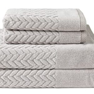 Texere 100% Organic Cotton Jacquard 650 GSM Premium Bath Towel Sets - Extra Absorbent Quick Dry and Plush (Cable, Light Taupe, 2 Bath & 2 Hand Towels)