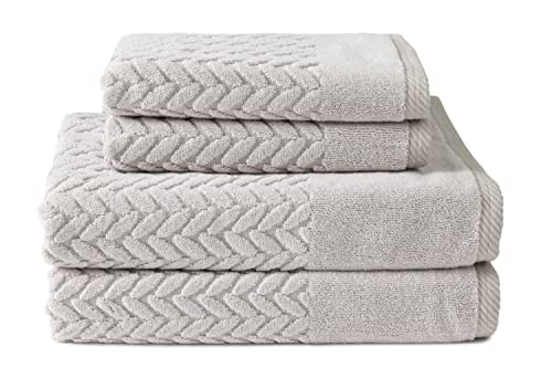 Texere 100% Organic Cotton Jacquard 650 GSM Premium Bath Towel Sets - Extra Absorbent Quick Dry and Plush (Cable, Light Taupe, 2 Bath & 2 Hand Towels)