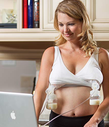 Rumina Hands Free Classic Pump&Nurse Adjustable Nursing Bra for Pumping. Ideal for Breastfeeding Pumps by Spectra, Medela, Lansinoh, etc., White L