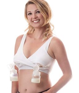 rumina hands free classic pump&nurse adjustable nursing bra for pumping. ideal for breastfeeding pumps by spectra, medela, lansinoh, etc., white l