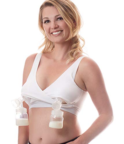 Rumina Hands Free Classic Pump&Nurse Adjustable Nursing Bra for Pumping. Ideal for Breastfeeding Pumps by Spectra, Medela, Lansinoh, etc., White L