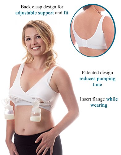 Rumina Hands Free Classic Pump&Nurse Adjustable Nursing Bra for Pumping. Ideal for Breastfeeding Pumps by Spectra, Medela, Lansinoh, etc., White L