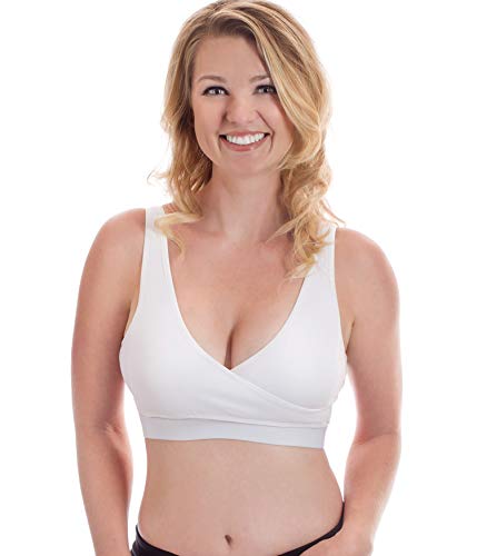 Rumina Hands Free Classic Pump&Nurse Adjustable Nursing Bra for Pumping. Ideal for Breastfeeding Pumps by Spectra, Medela, Lansinoh, etc., White L