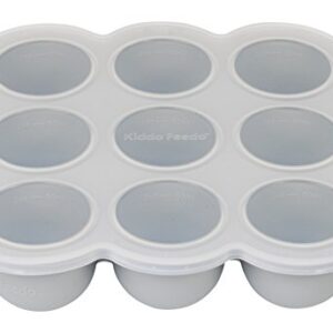 KIDDO FEEDO Multipurpose Tray for Freezing Baby Food, Herbs and Ice Cubes. Also Baking Mold for Egg Bites, Muffins and Frittatas - Free E-book by Author/Dietitian - Gray