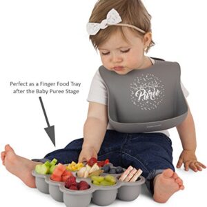 KIDDO FEEDO Multipurpose Tray for Freezing Baby Food, Herbs and Ice Cubes. Also Baking Mold for Egg Bites, Muffins and Frittatas - Free E-book by Author/Dietitian - Gray