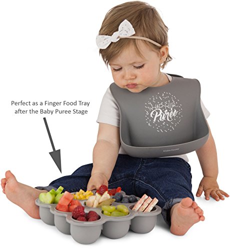 KIDDO FEEDO Multipurpose Tray for Freezing Baby Food, Herbs and Ice Cubes. Also Baking Mold for Egg Bites, Muffins and Frittatas - Free E-book by Author/Dietitian - Gray