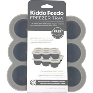 KIDDO FEEDO Multipurpose Tray for Freezing Baby Food, Herbs and Ice Cubes. Also Baking Mold for Egg Bites, Muffins and Frittatas - Free E-book by Author/Dietitian - Gray