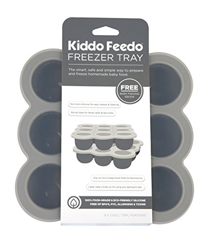 KIDDO FEEDO Multipurpose Tray for Freezing Baby Food, Herbs and Ice Cubes. Also Baking Mold for Egg Bites, Muffins and Frittatas - Free E-book by Author/Dietitian - Gray