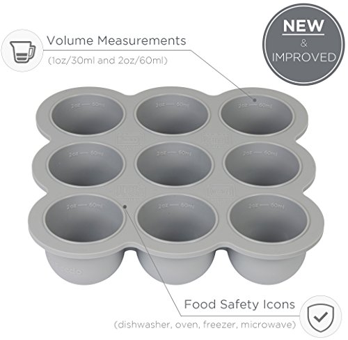 KIDDO FEEDO Multipurpose Tray for Freezing Baby Food, Herbs and Ice Cubes. Also Baking Mold for Egg Bites, Muffins and Frittatas - Free E-book by Author/Dietitian - Gray