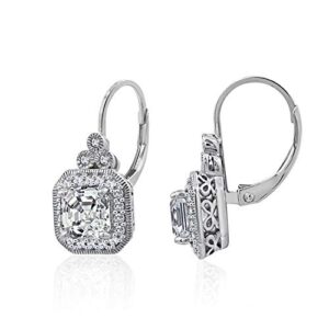 amazon collection platinum-plated sterling silver infinite elements cubic zirconia asscher-cut antique drop earrings